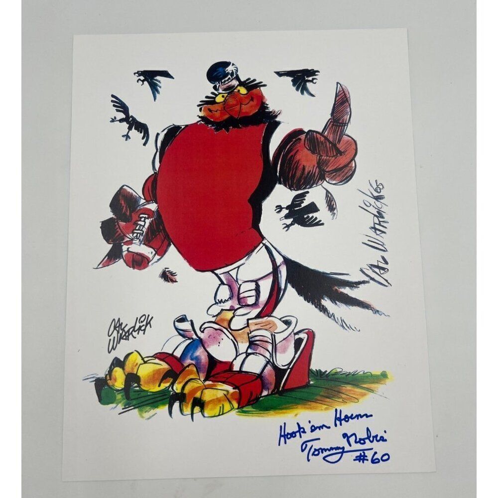 Tommy Nobis Signed Print 11X14 Cartoon Hook Em Horns #60